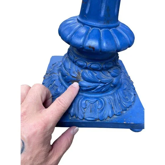 Vintage Blue ornate Handmade Carved floral Wooden Candle Holder19.5x8 SKU 9387